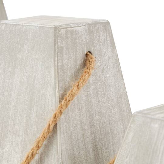 White Metal Striped Buoy Sculpture with Rope Handles Set